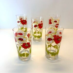 Davey and Moore Made in England Poppy Glassware Set of 5 Tumblers Vintage